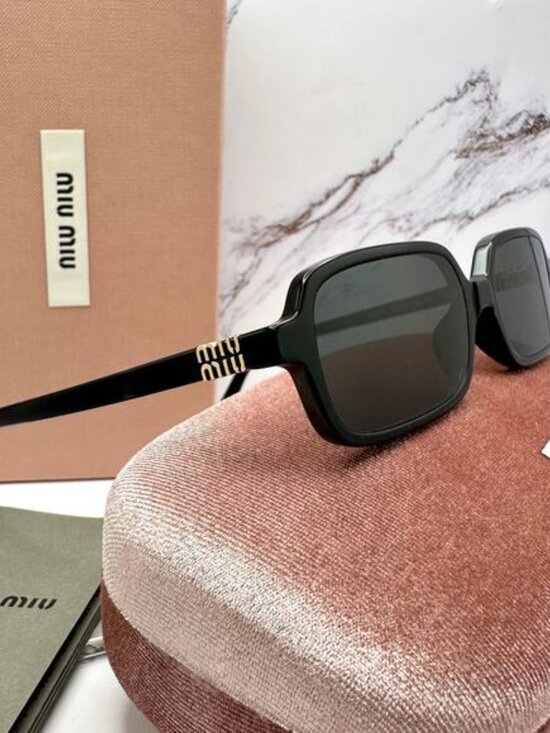 MIU MIU Sunglasses New Black Square Rectangle Acetate Gold Metal Logo Authentic main image 16
